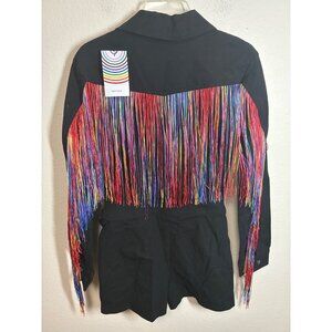 NWT Pride Romper Rainbow Fringe Western Party Denim Zip Up Black Size Small